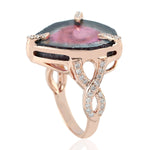 18k Rose Gold Pave Diamond Unshaped Tourmaline Designer Ring For Women