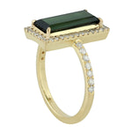 Baguette Green Tourmaline Pave Diamond Beautiful Cocktail Ring In 18k Yellow Gold