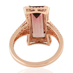 Baguette Cut Pink Tourmaline Pave Diamond In 18k Rose Gold Long Ring