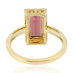 Baguette Pink Tourmaline Pave Diamond In 18k Yellow Gold Designer Ring For Her
