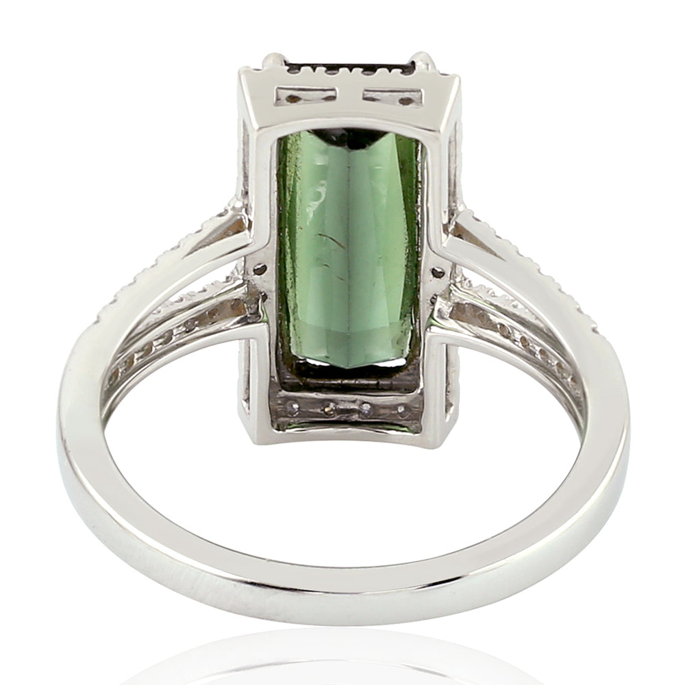 Baguette Cut Tourmaline Pave Diamond In 18k White Gold Engagement Ring For Her