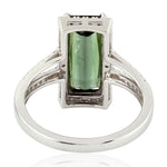 Baguette Cut Tourmaline Pave Diamond In 18k White Gold Engagement Ring For Her