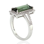 Baguette Cut Tourmaline Pave Diamond In 18k White Gold Engagement Ring For Her