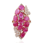 Micro Pave Diamond  Ruby Gemstone Butterfly Design Cluster Ring For 18k Rose Gold For Her