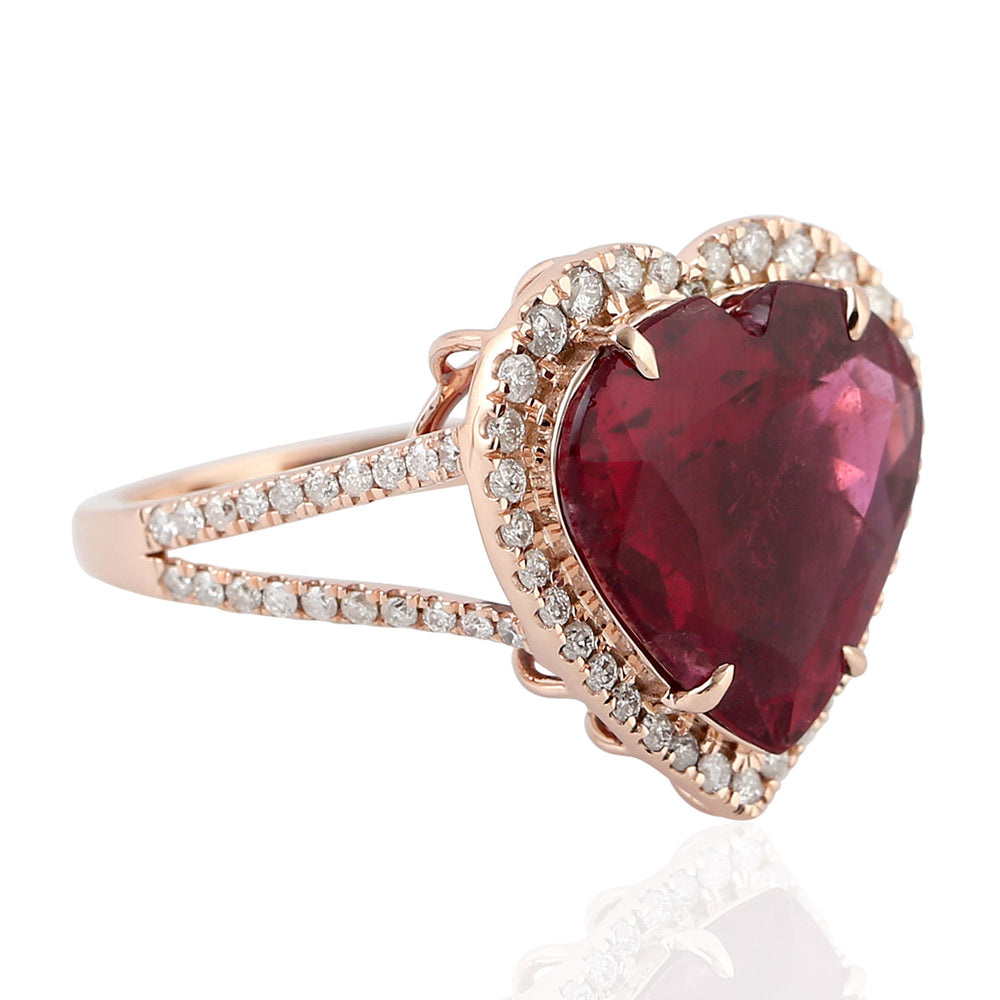 Natural Heart Rubylite Diamond 18k Rose Gold Halo Ring Love Jewelry