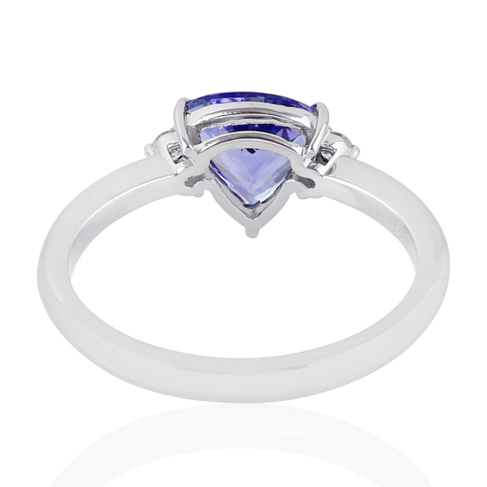 Triangle Cut Tanzanite Pave Diamond Three Stone Ring In 18k White Gold