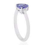 Triangle Cut Tanzanite Pave Diamond Three Stone Ring In 18k White Gold