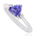 Triangle Cut Tanzanite Pave Diamond Three Stone Ring In 18k White Gold