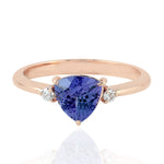 14K Rose Gold Prong Diamond Trillion Tanzanite Ring Jewelry For Gift