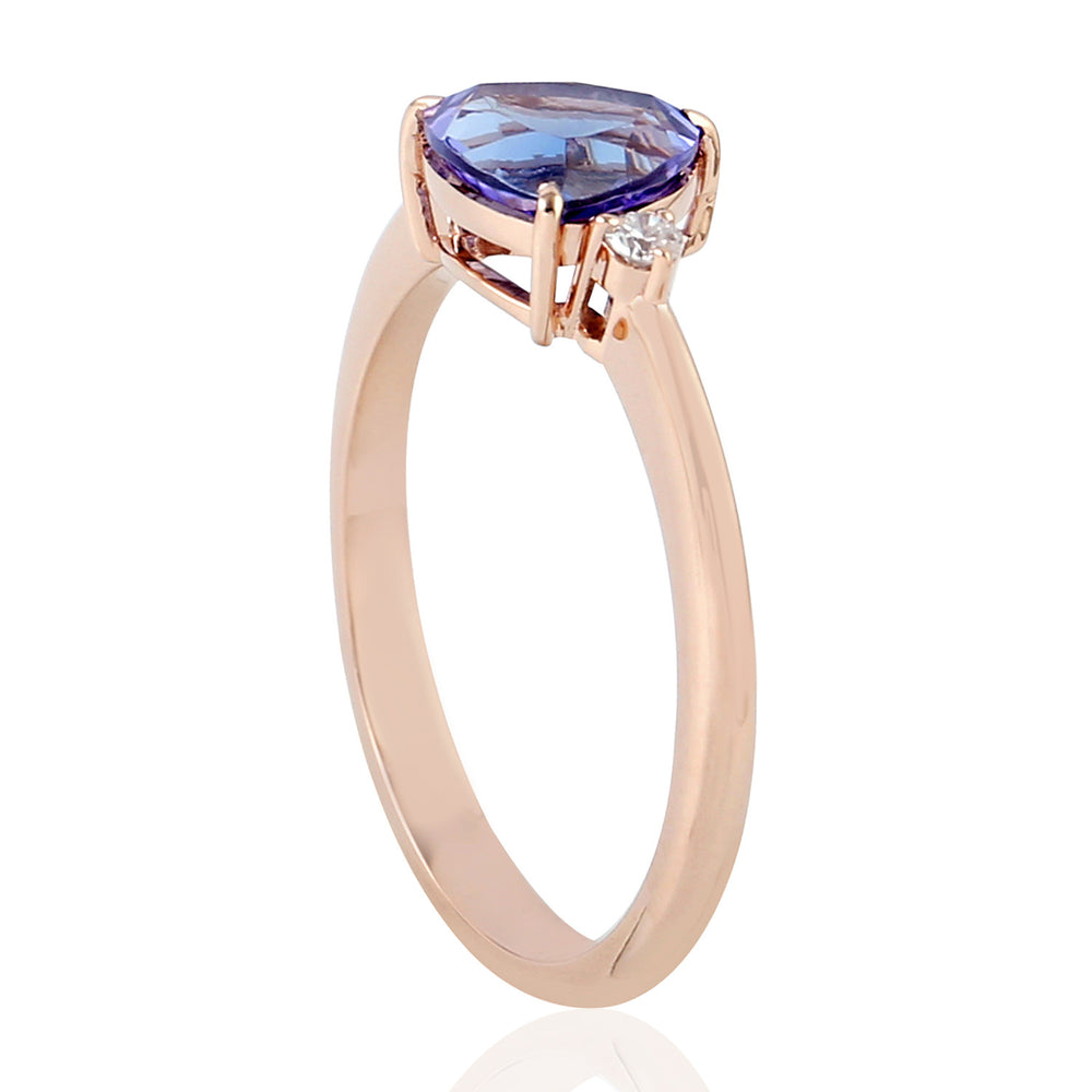 14K Rose Gold Prong Diamond Trillion Tanzanite Ring Jewelry For Gift