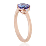 14K Rose Gold Prong Diamond Trillion Tanzanite Ring Jewelry For Gift