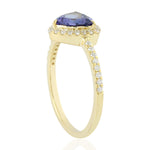 14k Yellow Gold Trillion Tanzanite Pave Diamond Halo Geometric Ring