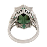 Handmade Emerald Cut Tourmaline, Emerald Pave Diamond Cocktail Ring In 18k White Gold