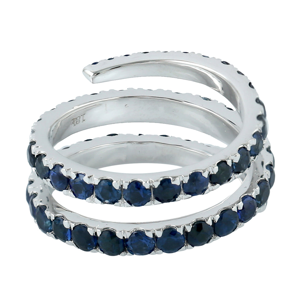 Blue Sapphire Gemstone Micro Pave Spiral Ring 18K White Gold Jewelry For Black Friday Gifts