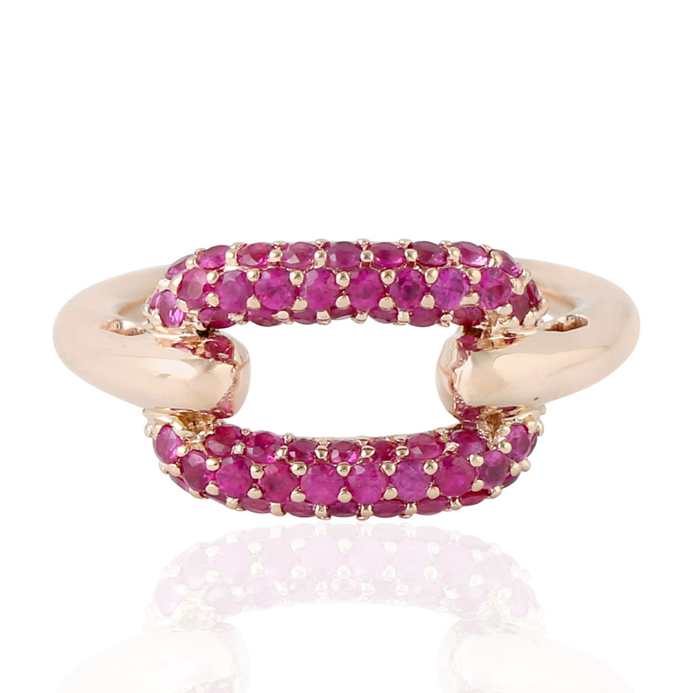 18K Rose Gold Pave Ruby Gemstone Designer Ring For Her