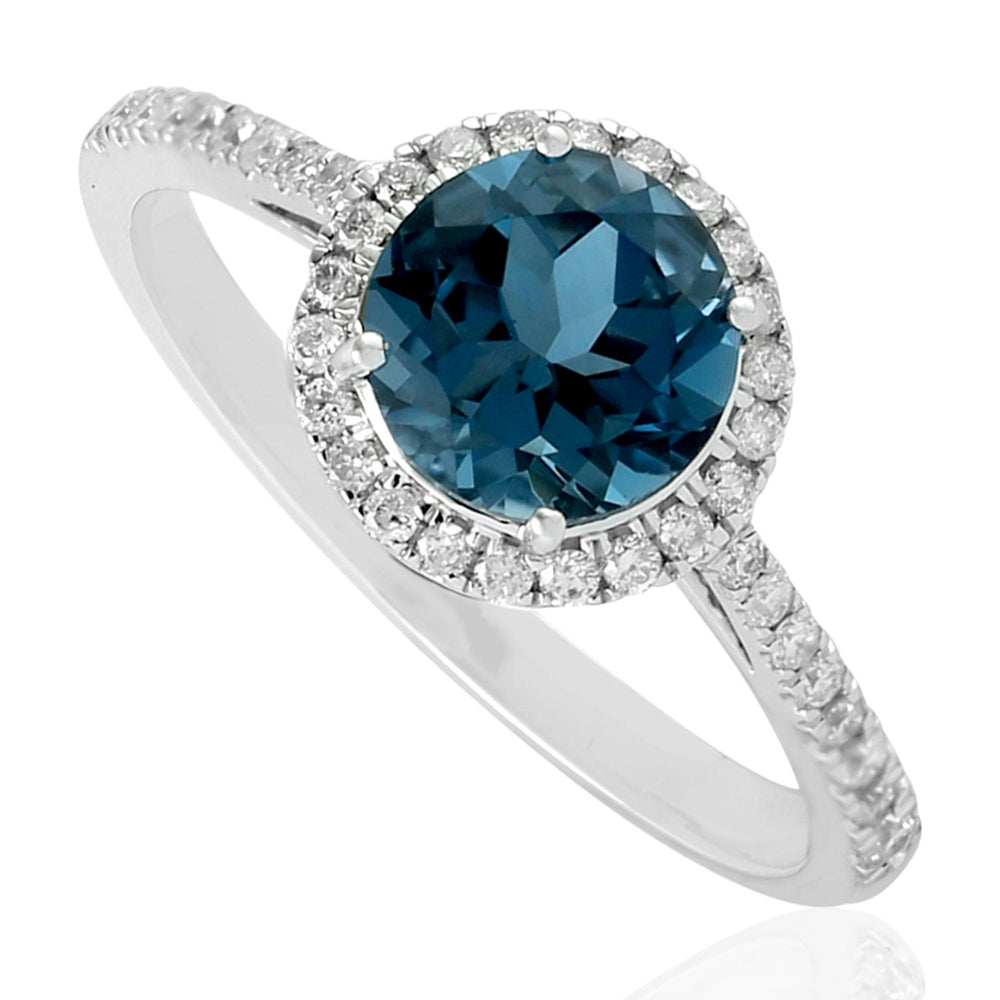 London Topaz Gemstone Pave Diamond Solitaire Ring In 18K White Gold