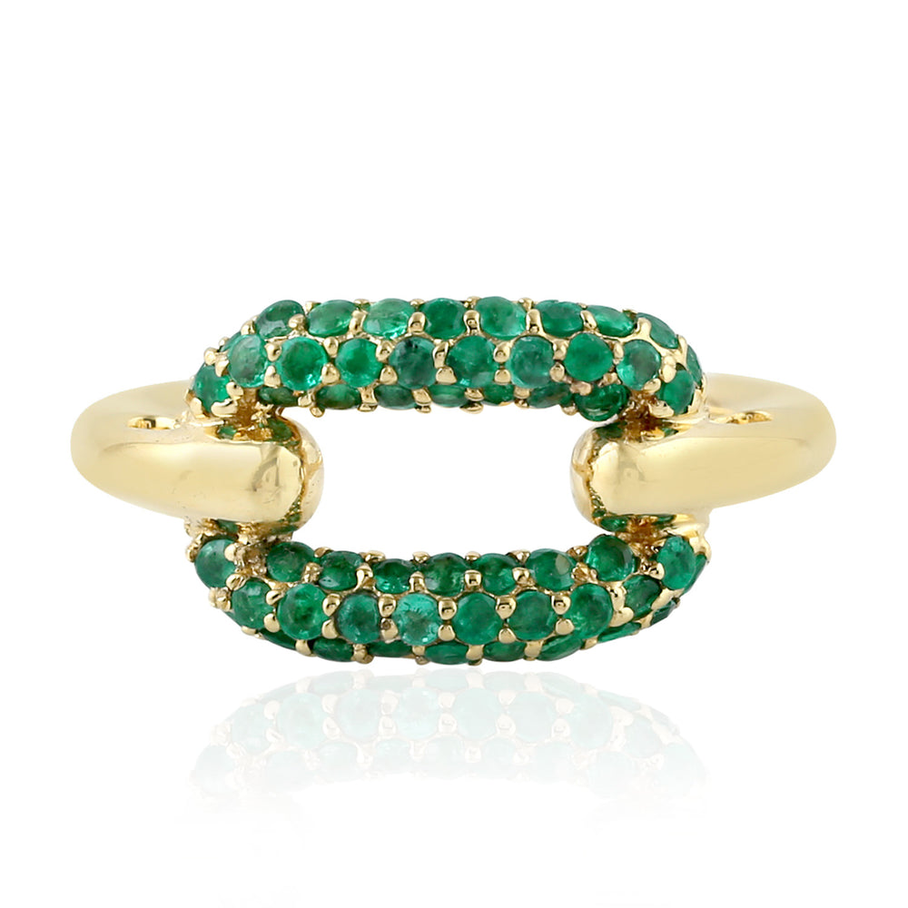 Pave Emerald Gemstone Designer Ring In 18K Yellow Gold For Her
