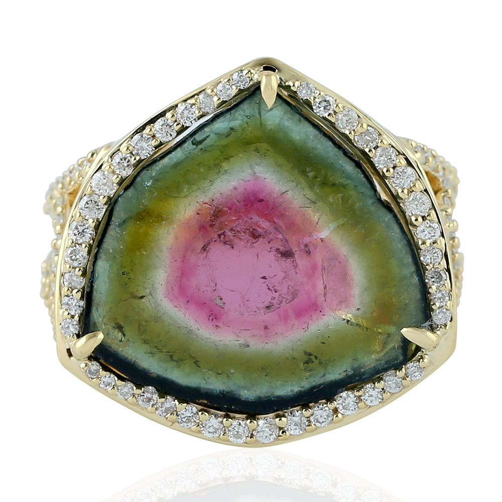 Prong Set Tourmaline Melon Pave Diamond Cocktail Ring Jewelry In 18k Yellow Gold