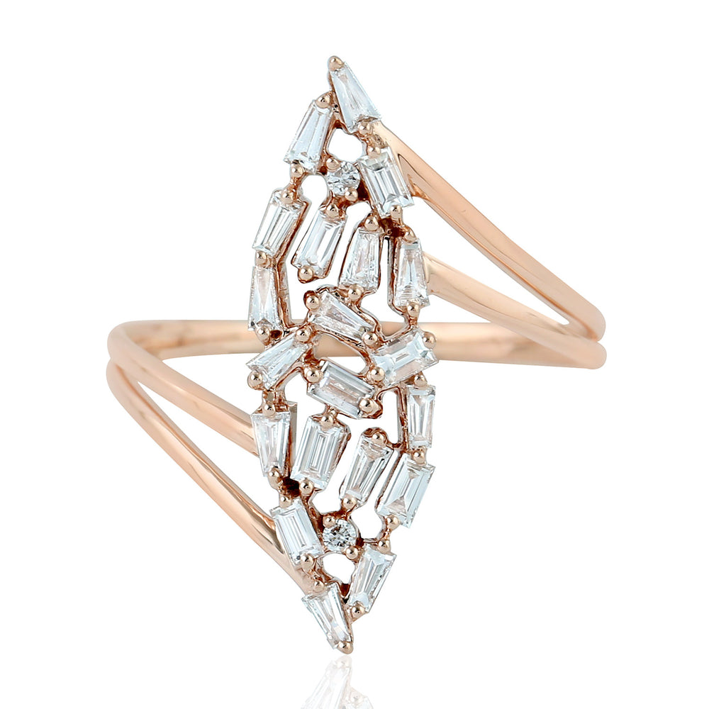 18K Rose Gold Prong Set Baguette Cut Diamond Marquise Shape Ring
