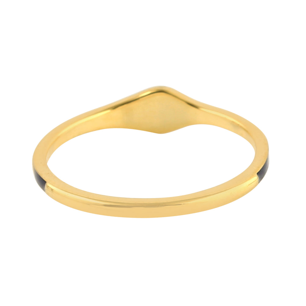 Bezel Set Rose Cut Diamond Enamel Band Ring In 14K Yellow Gold