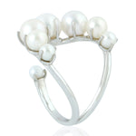 Round Pearl June Birthstone Between The Finger Ring In 18k White Gold Jewelry