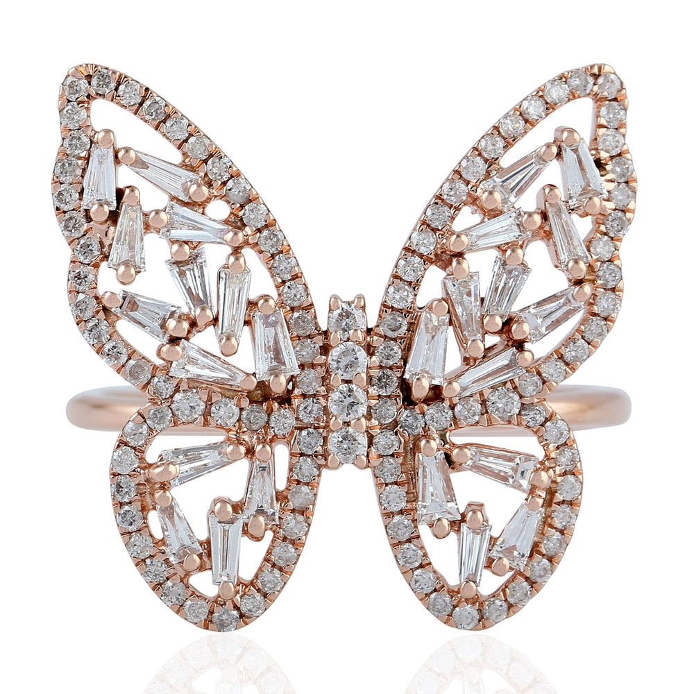 Baguette Cut Diamond Butterfly Design Designer Ring In 18K Rose Gold