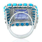 Pear Cut Turquoise Square Cut Tanzanite Diamond In White Gold Cocktail Ring