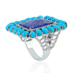 Pear Cut Turquoise Square Cut Tanzanite Diamond In White Gold Cocktail Ring