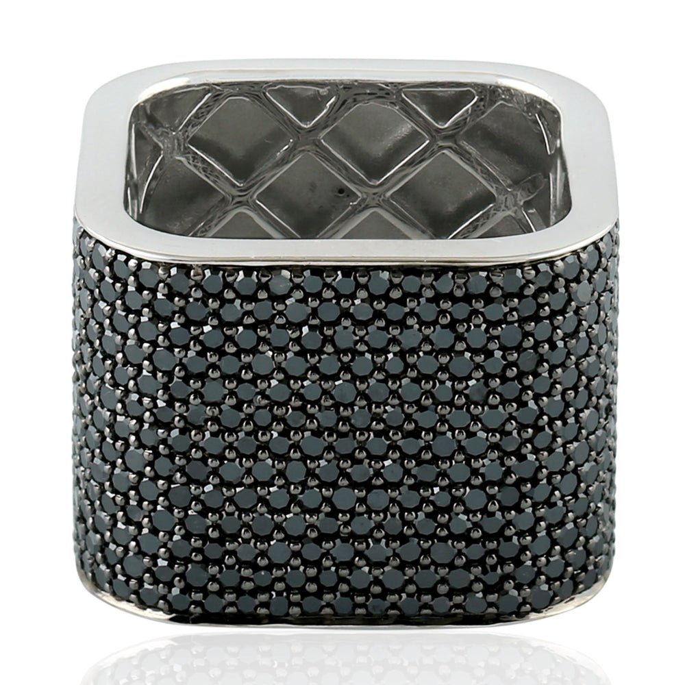 Natural Black pave Diamond Wide Band Ring In 925 Sterling Silver Jewelry
