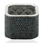 Natural Black pave Diamond Wide Band Ring In 925 Sterling Silver Jewelry