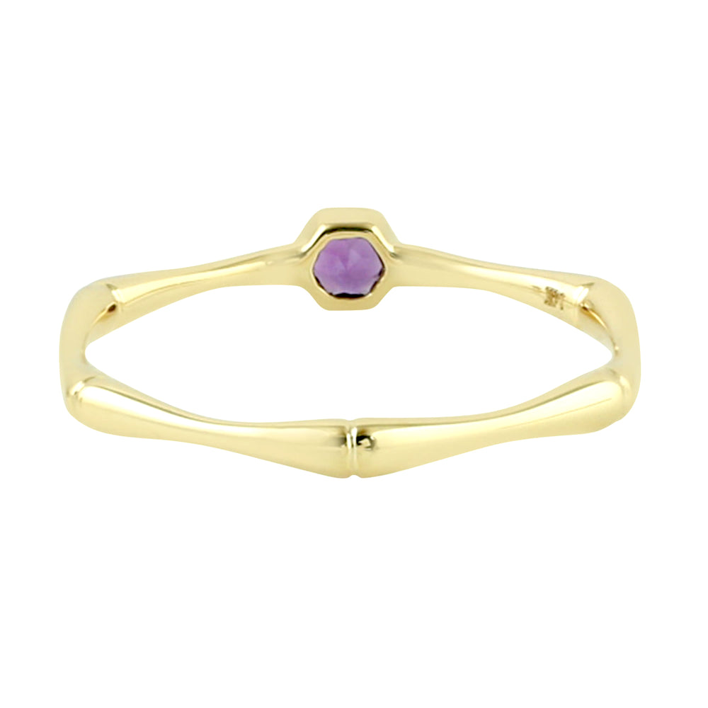 Hexagon Cut Amethyst February Birthstone Band Ring In Yellow Gold