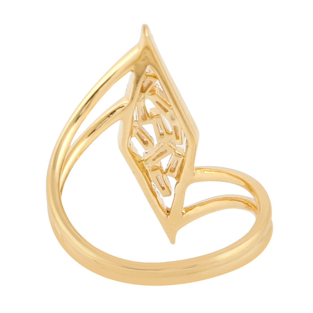 Baguette Diamond Geometric Ring In 18k Yellow Gold Handmade Jewelry