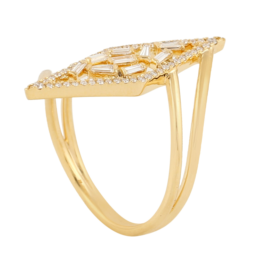 Baguette Diamond Geometric Ring In 18k Yellow Gold Handmade Jewelry