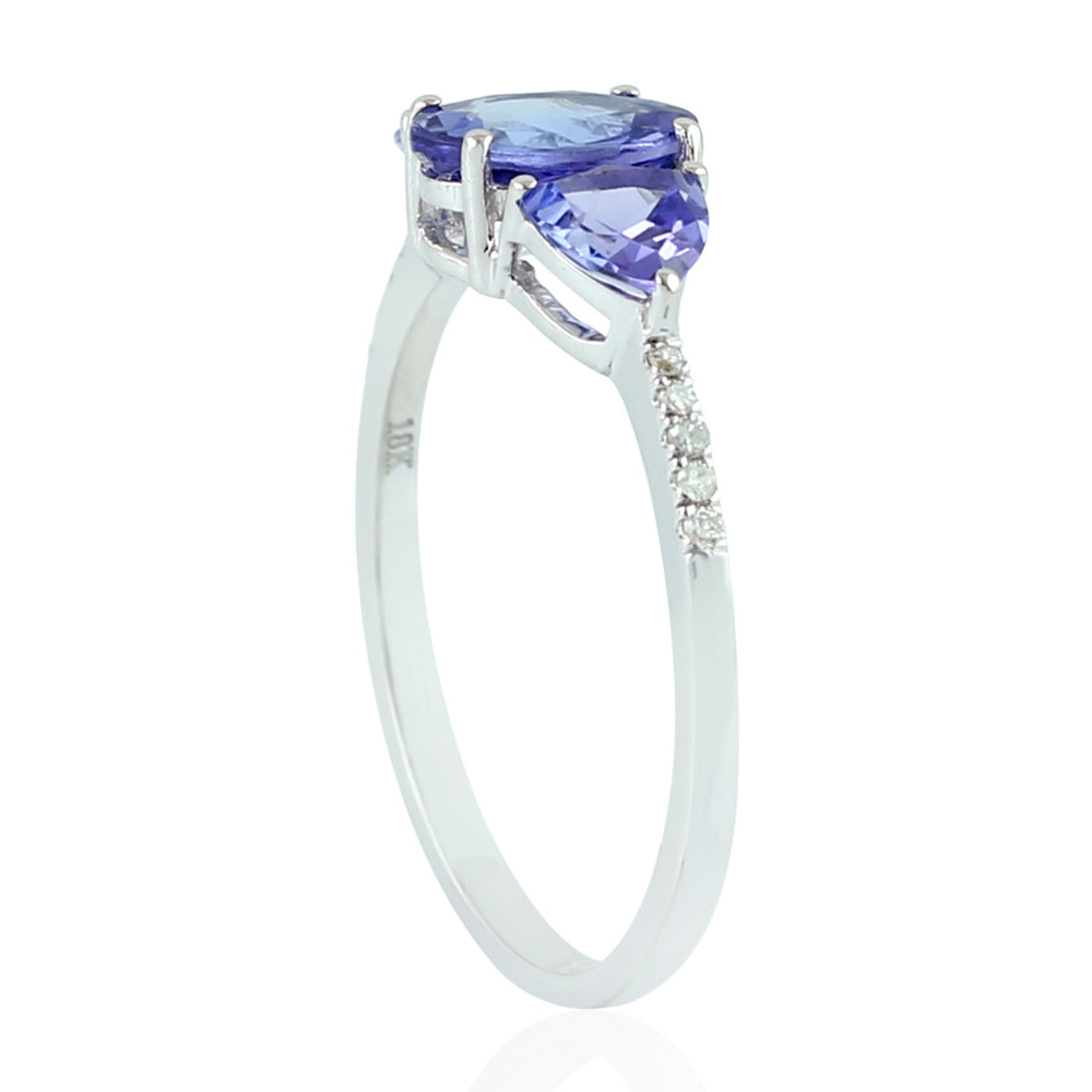 Natural Tanzanite Pave Diamond In 18k White Gold Three Stone Ring