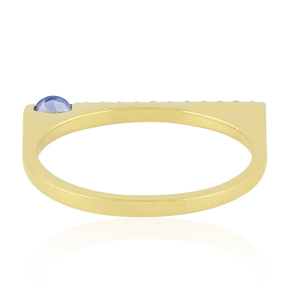Tanzanite Studded Diamond Gemstone Bar Ring In Yellow Gold Jewelry