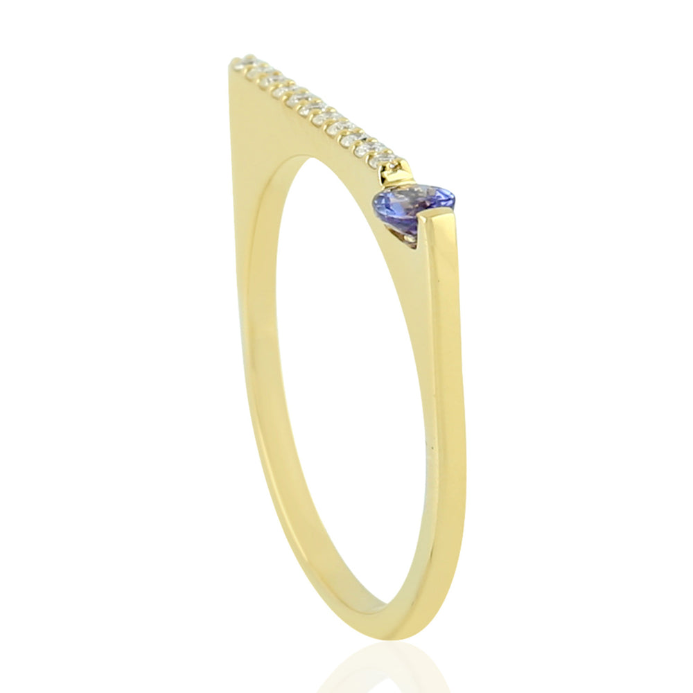 Tanzanite Studded Diamond Gemstone Bar Ring In Yellow Gold Jewelry