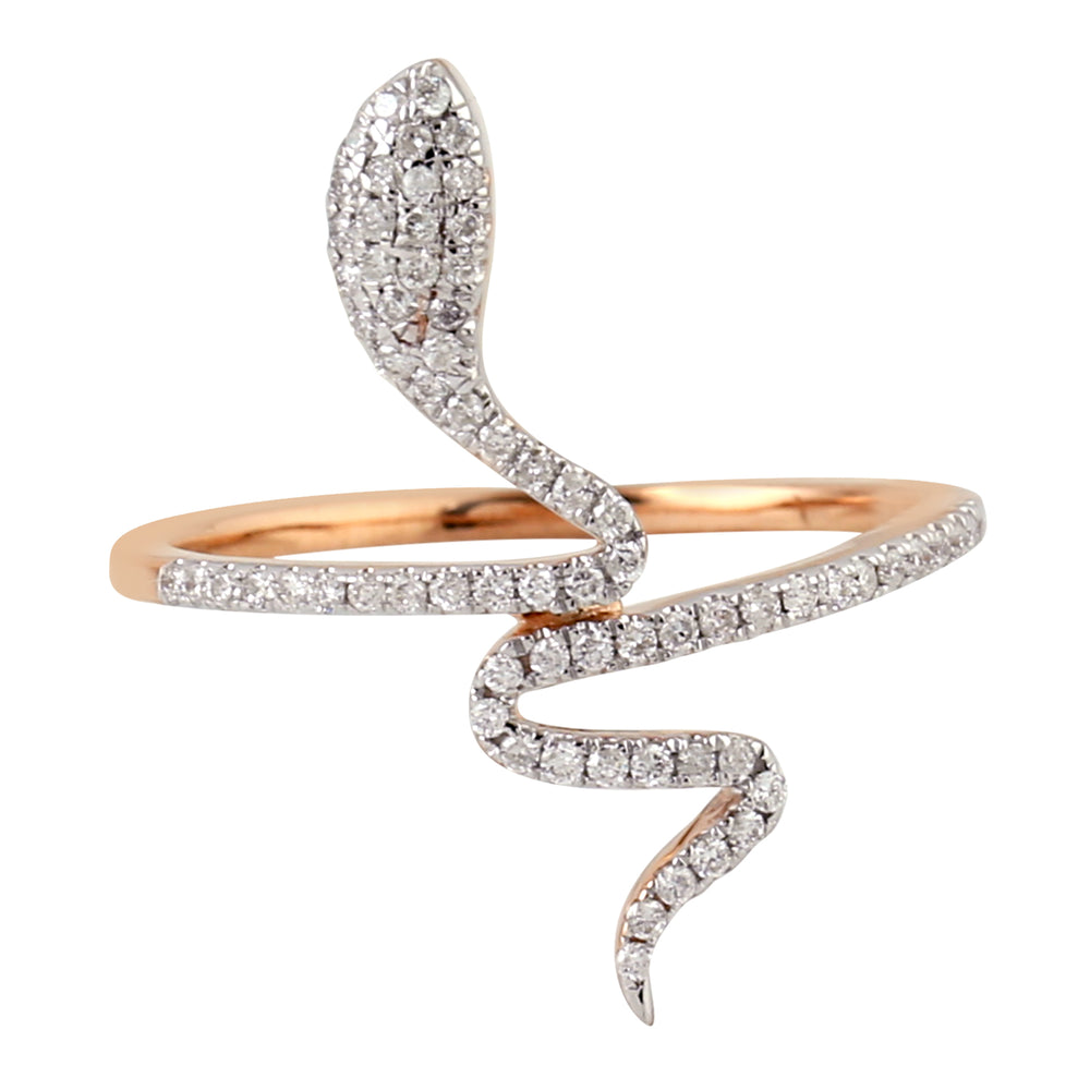 18K Rose Gold Micro Pave Diamond Spiral Snake Design Ring For Women's
