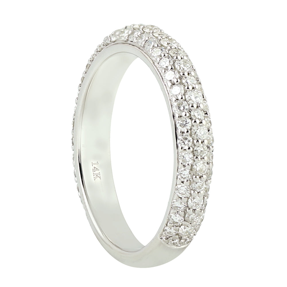 14K White Gold Pave Natural Diamond Eternity Band Ring For Her