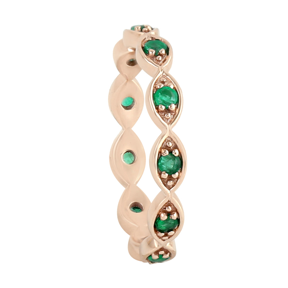 14K Rose Gold Prong Set Emerald Gemstone Designer Band Ring