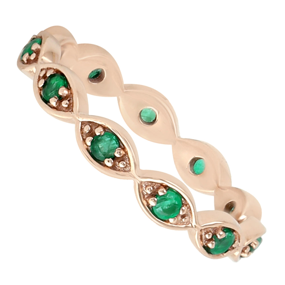 14K Rose Gold Prong Set Emerald Gemstone Designer Band Ring