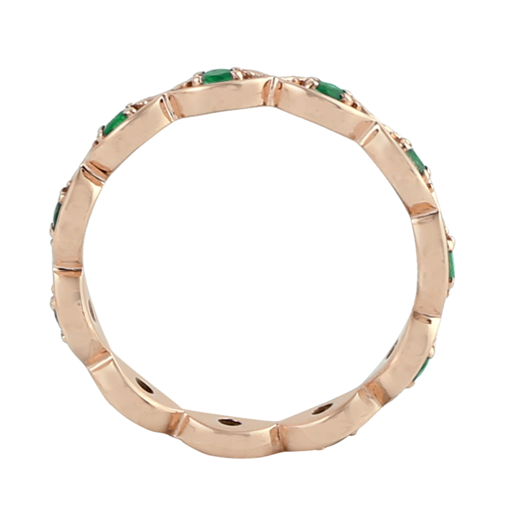 14K Rose Gold Prong Set Emerald Gemstone Designer Band Ring