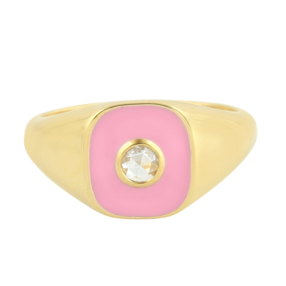 Natural Rose Diamond Designer Enamel Ring In 14k Yellow Gold Jewelry