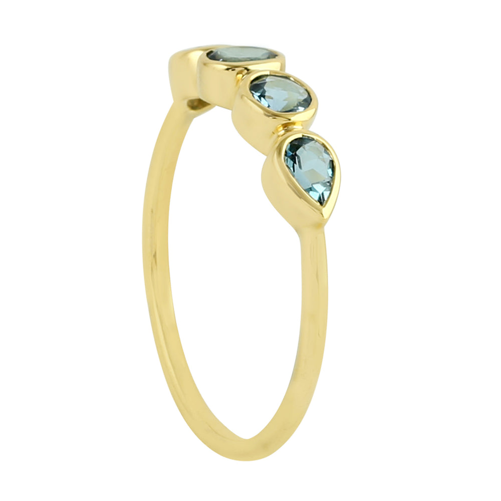 Bezel Set Aquamarine Gemstone Band Ring In 14K Yellow Gold