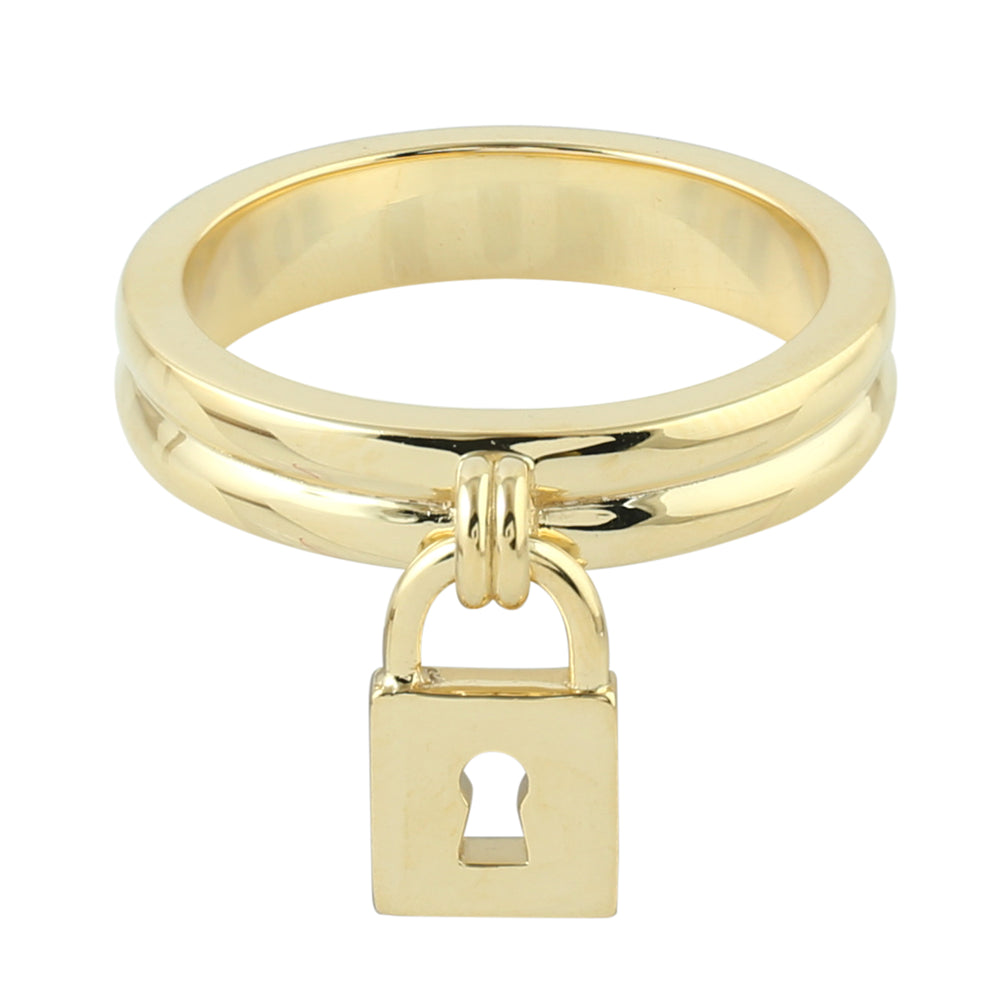 Pave Natural Diamond Lock Design Band Ring In 14K Yellow Gold For Gifts