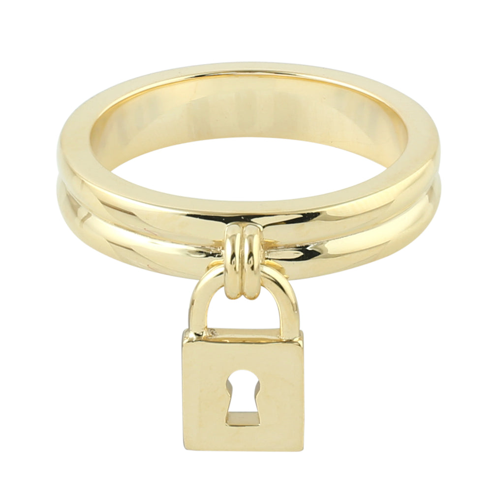 Natural Diamond Pave Lock Design Band Ring In 14K Yellow Gold
