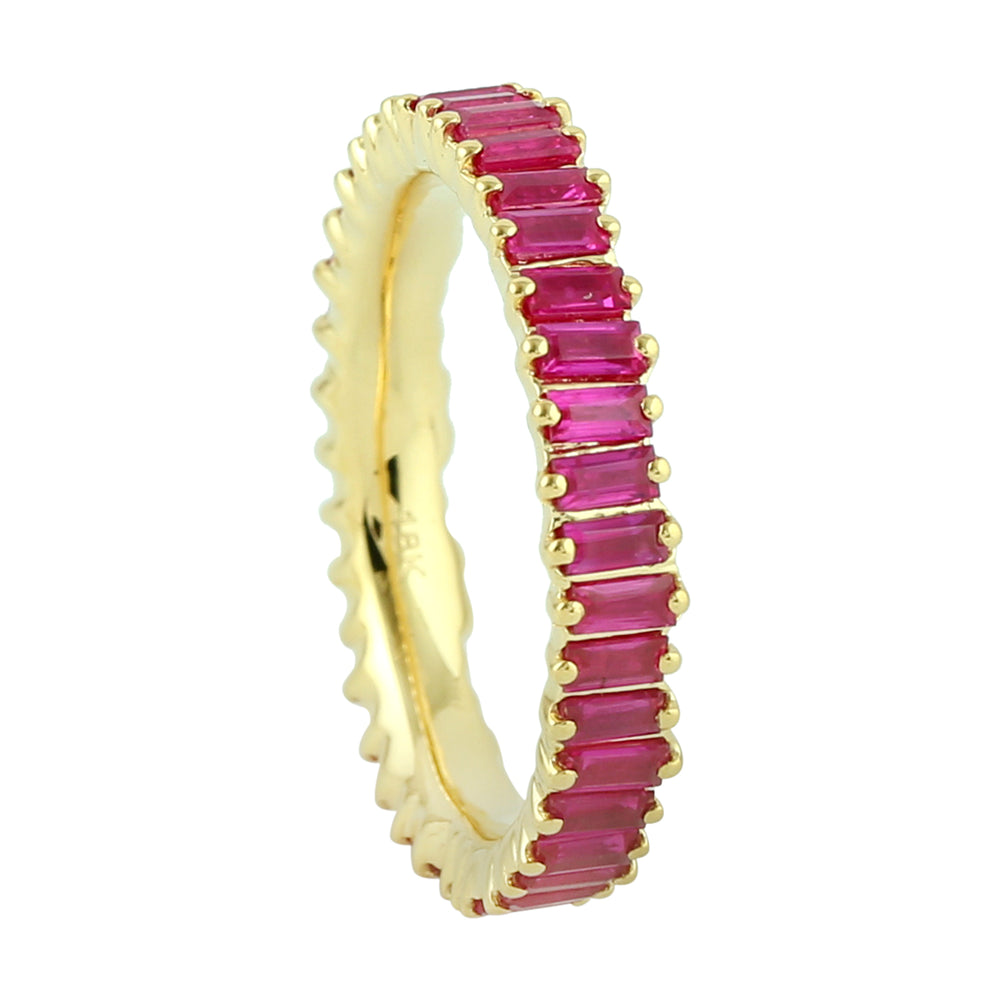Baguette Cut Ruby Gemstone Full Eternity Band Ring In Yellow Gold