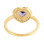 Tanzanite Studded Blue Sapphire Pave Diamond Heart Ring In 18K Yellow Gold