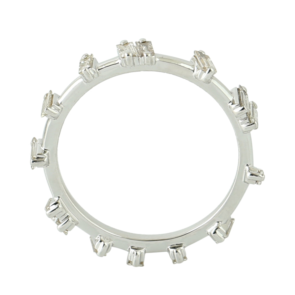 Baguette Cut Diamond Prong Set Band Ring In 18K White Gold