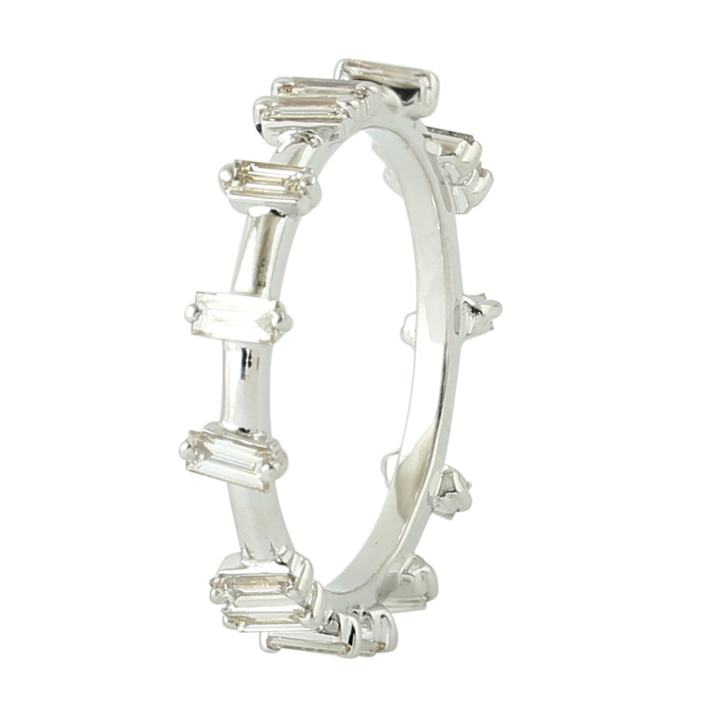 Baguette Cut Diamond Prong Set Band Ring In 18K White Gold