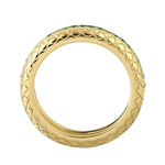 Natural Emerald Micro Pave Unique Unisex Band Ring 18K Yellow Gold Jewelry